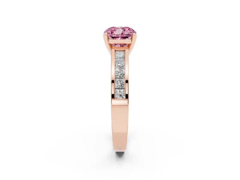 Cushion Cut Channel Engagement Ring Setting for a Fancy Pink Lab-Grown Diamond | Rose Gold