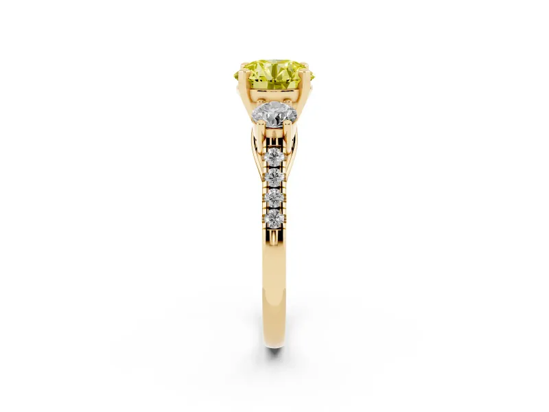 Round Three-Stone Engagement Ring Setting for a Fancy Yellow Lab-Grown Diamond | Yellow Gold