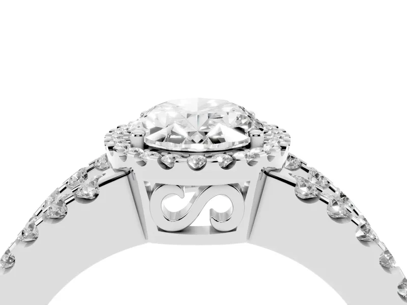 Oval Halo Split Shank Engagement Ring Setting | Pavé Strands | White Gold