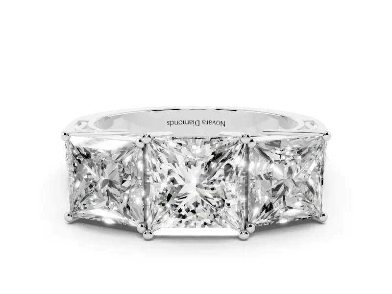 Princess Cut Diamond Three-Stone Ring Set in White gold with Textured Band