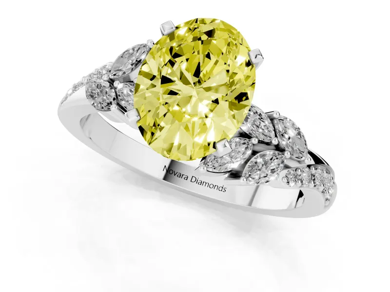 Fancy Yellow Oval Cut Diamond Solitaire Ring Set in Silver with Marquise Twist Band and Prong Setting