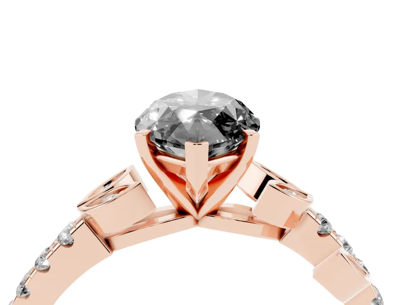 Fancy Black Marquise Cut Diamond Solitaire Leaf-Inspired Ring Set in Rose gold with Pavé Band and Prong Setting