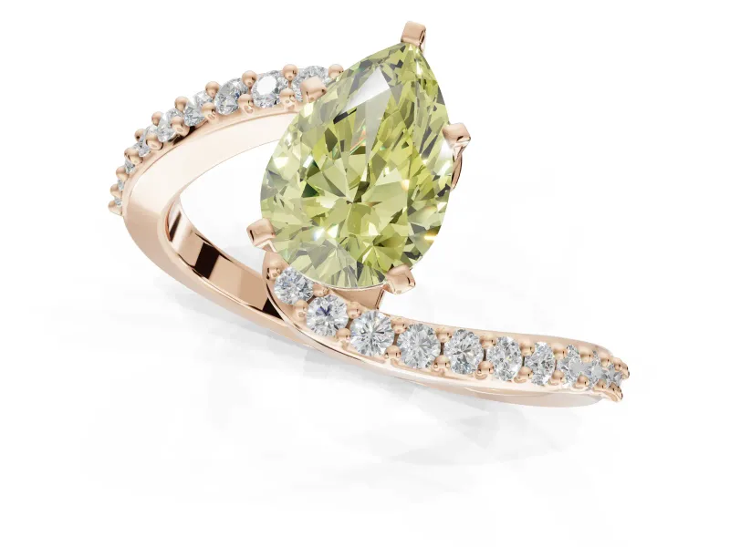 Pear-Shaped Bypass Pavé Engagement Ring Setting for a Fancy Yellow Lab-Grown Diamond | Rose Gold
