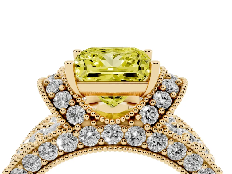 Princess Cut Vintage Pave Engagement Ring Setting for a Fancy Yellow Lab-Grown Diamond | Milgrain Edges | Yellow Gold