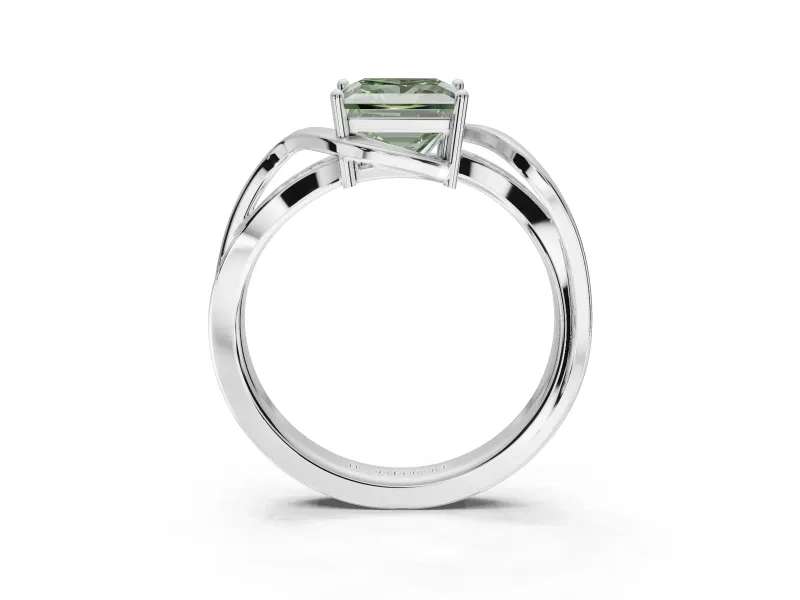 Princess Cut Bypass Solitaire Engagement Ring Setting for a Fancy Green Lab-Grown Diamond | Pavé Strands | Platinum