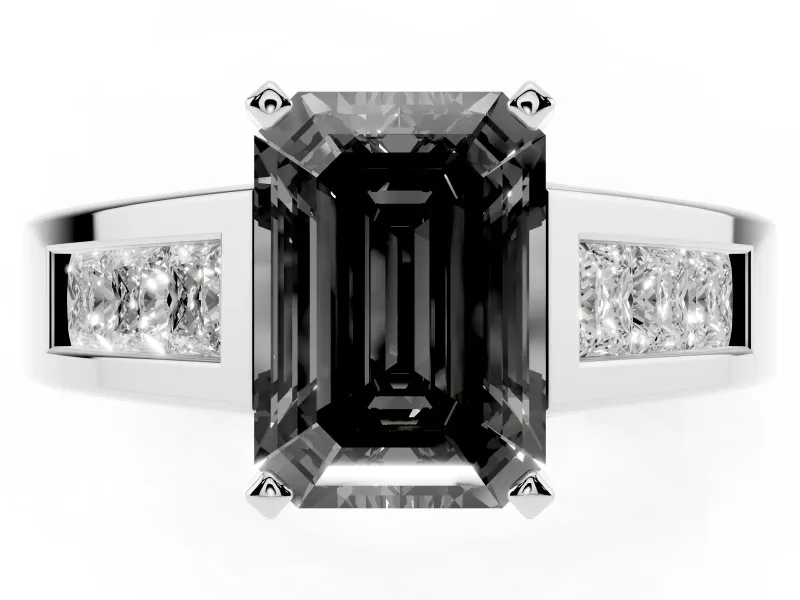 Emerald Cut Channel-Set Engagement Ring Setting for a Black Center | Wide Band | White Gold