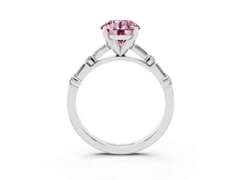 Round Baguette Side Stone Engagement Ring Setting for a Fancy Pink Lab-Grown Diamond | Platinum