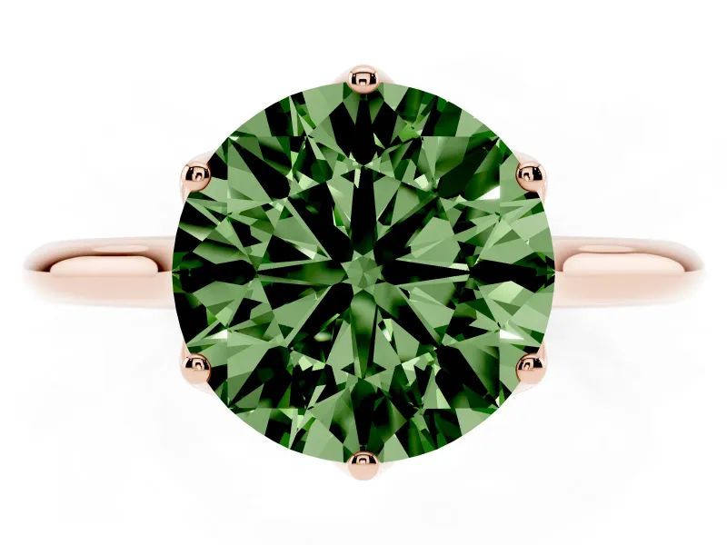 Fancy Green Round Cut Diamond Solitaire Cathedral Ring Set in Rose gold with Prong Setting