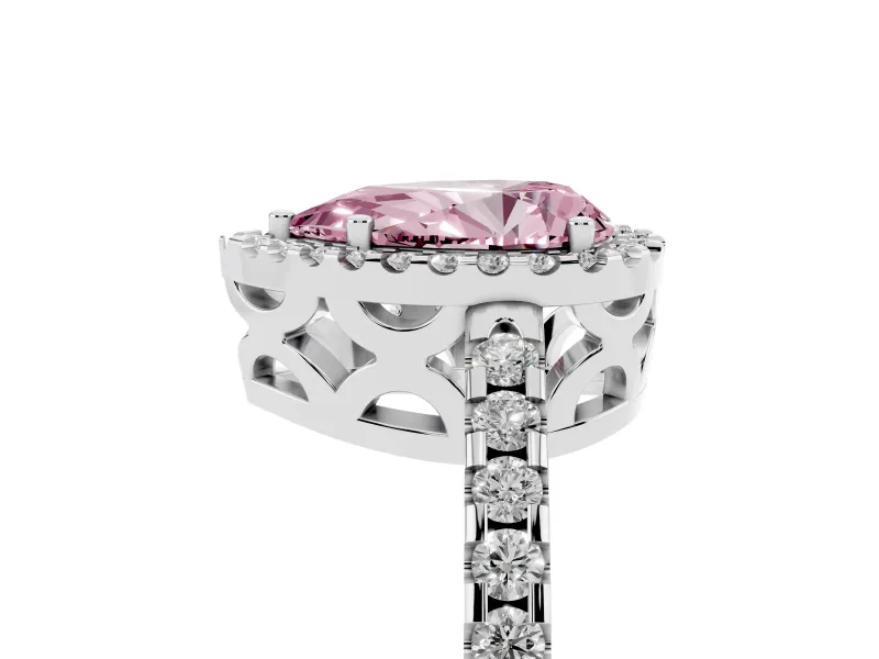 Pear-Shaped Pave Halo Engagement Ring Setting for a Fancy Pink Lab-Grown Diamond | Platinum