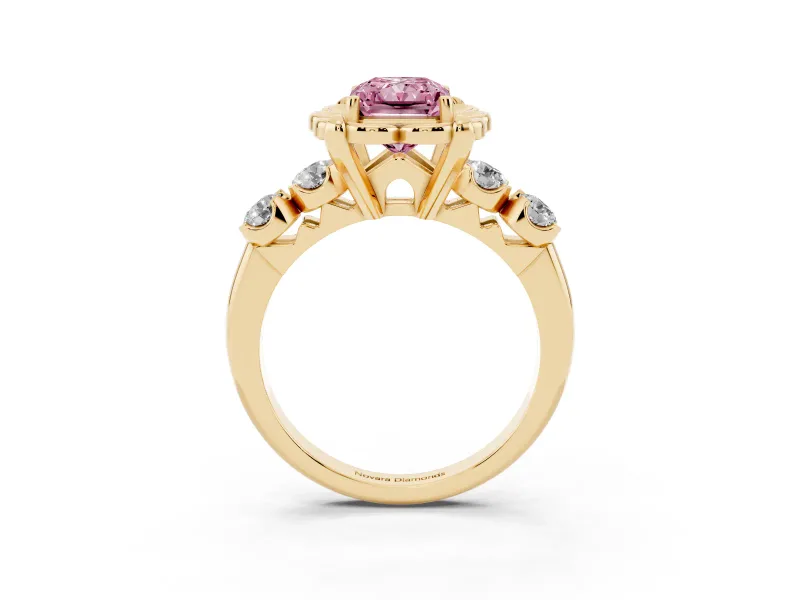Radiant Cut Floral Engagement Ring Setting for a Fancy Pink Lab-Grown Diamond | Petal Frame | Yellow Gold