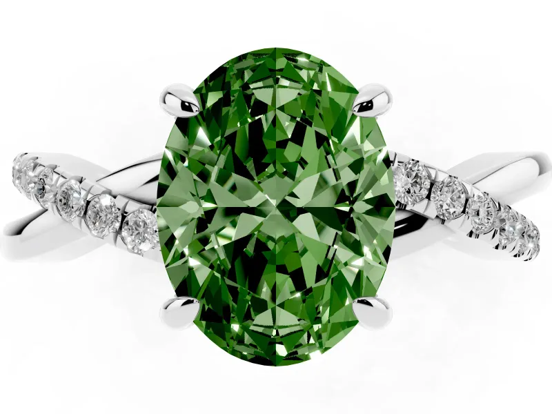 Oval Twist Engagement Ring Setting for a Fancy Green Lab-Grown Diamond | Crossover Band | Platinum