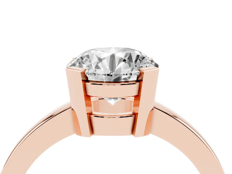 Round Cut Diamond Solitaire Ring Set in Rose gold with Prong Head and Smooth Polished Band