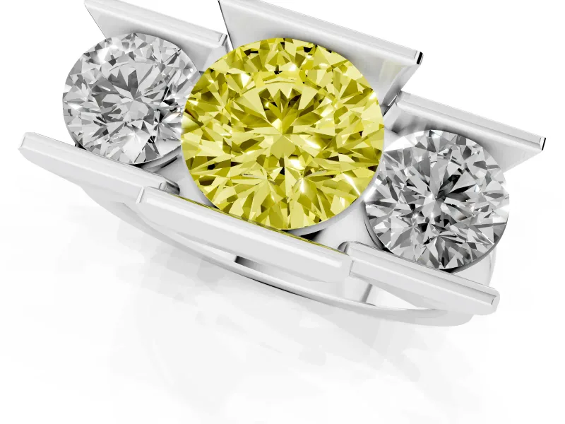 Fancy Yellow Round Cut Diamond Three-Stone Channel Set Ring Set in Silver with Smooth Polished Band