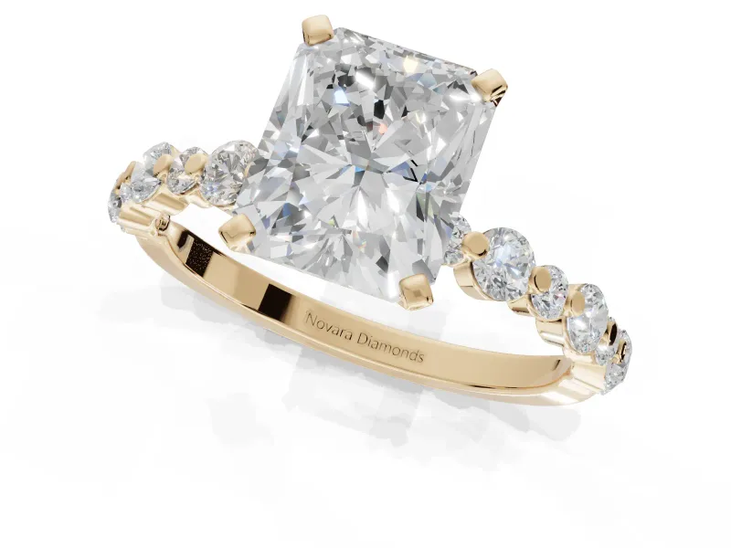 Radiant Cut Pavé Solitaire Engagement Ring Setting | Alternating Accents | Yellow Gold