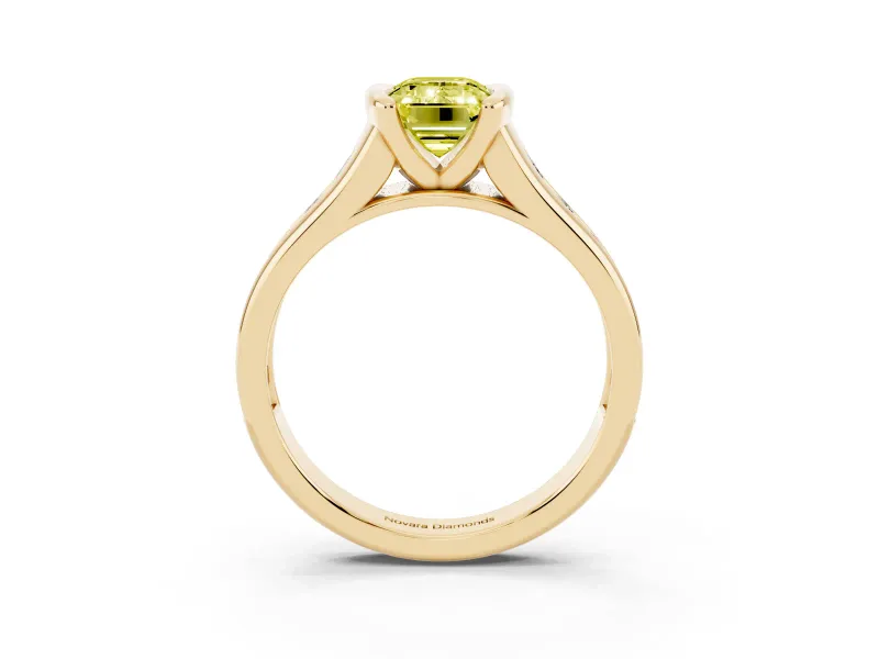 Emerald Cut Half Bezel Engagement Ring Setting for a Fancy Yellow Lab-Grown Diamond | Yellow Gold