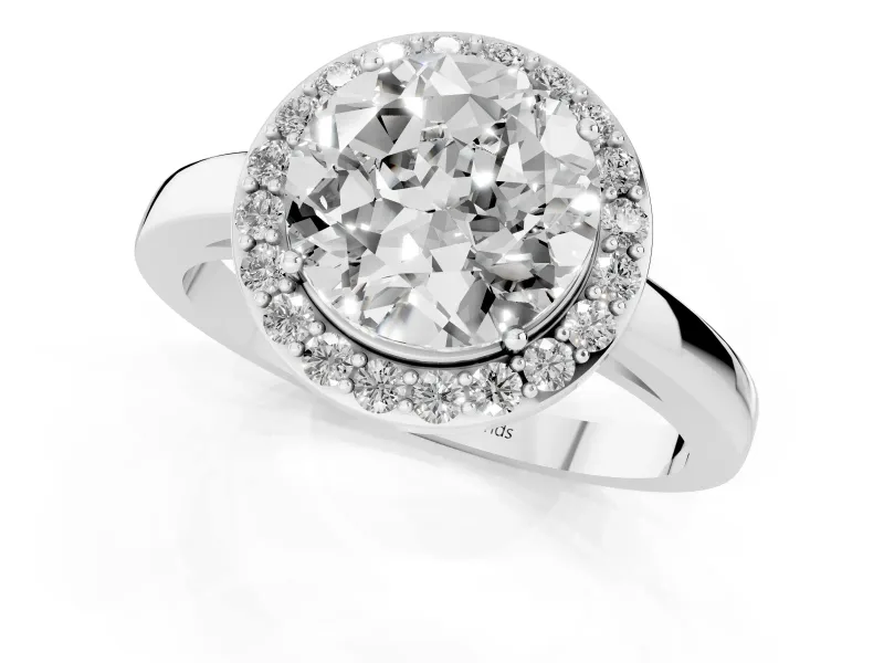Round Cut Diamond Halo Ring Set in Silver with Solitaire Band and Prong Setting