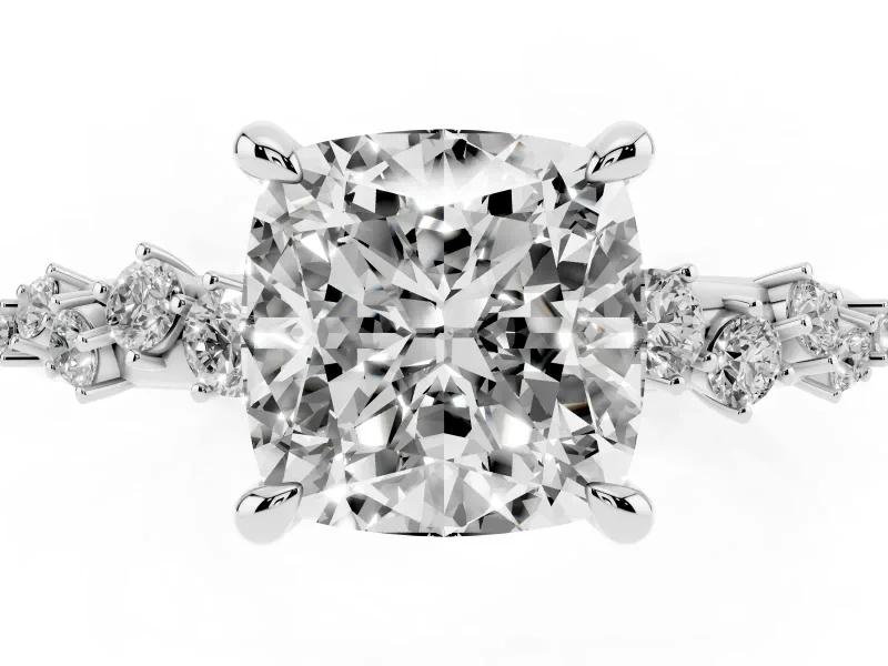 Cushion Cut Graduated Accent Engagement Ring Setting | Scattered Shoulders | White Gold