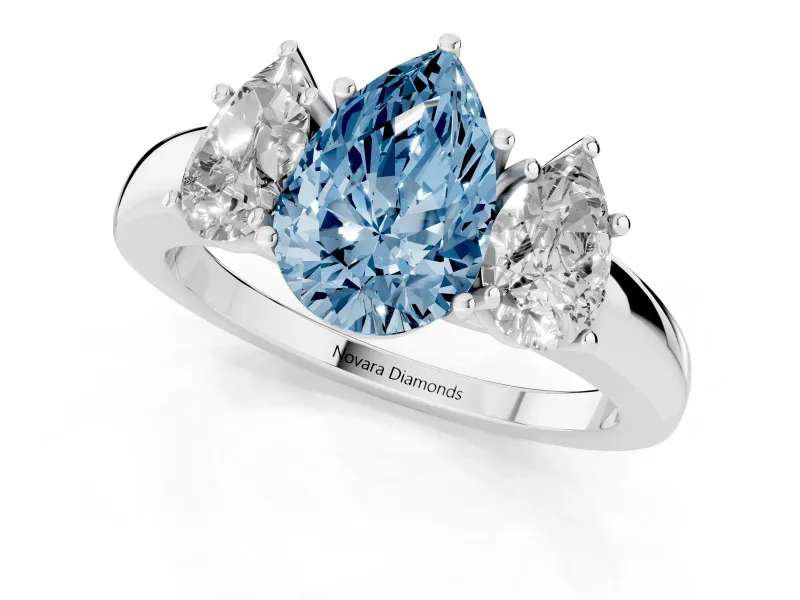 Pear-Shaped Three Stone Engagement Ring Setting for a Fancy Blue Lab-Grown Diamond | Sterling Silver - Design NV-24844