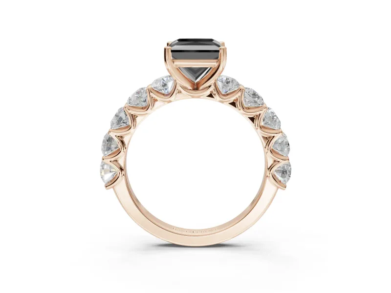 Princess Cut Side Stone Engagement Ring Setting for a Black Center | Rose Gold