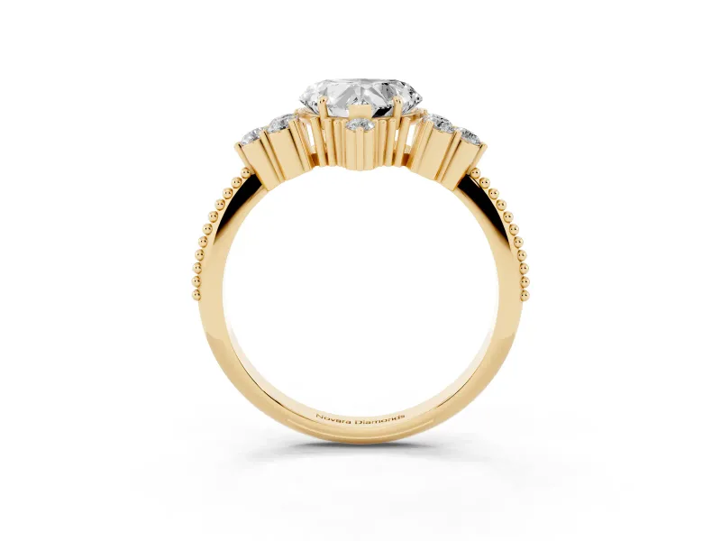 Heart-Shaped Vintage Cluster Engagement Ring Setting | Beaded Edges | Yellow Gold