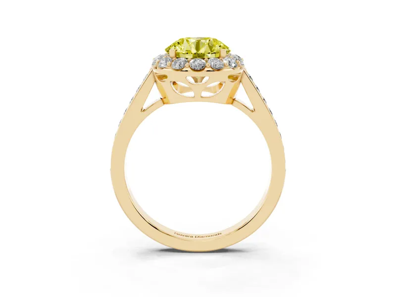 Round Floral Halo Engagement Ring Setting for a Fancy Yellow Lab-Grown Diamond | Large Round Accents | Yellow Gold