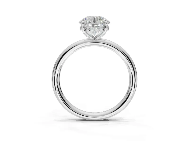 Round Hidden Halo Engagement Ring Setting | Thin Plain Band | Sterling Silver