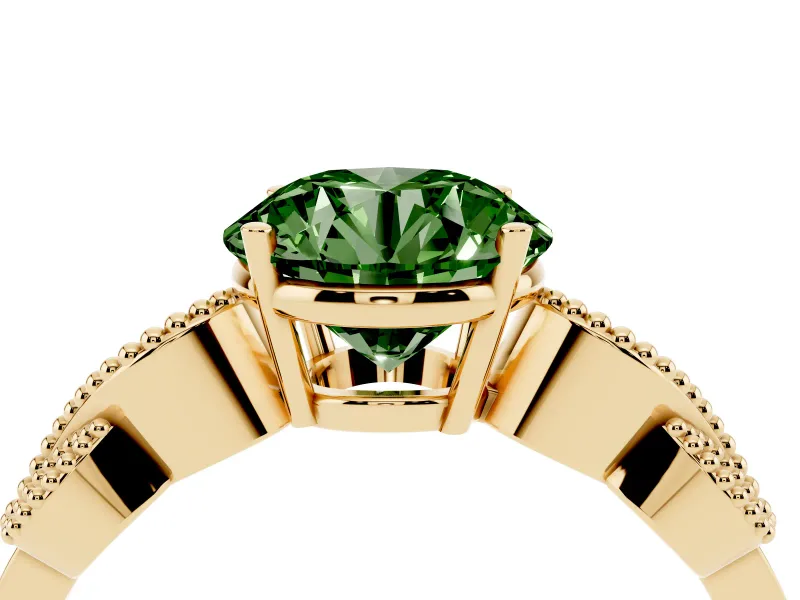 Round Vintage Engagement Ring Setting for a Fancy Green Lab-Grown Diamond | Yellow Gold
