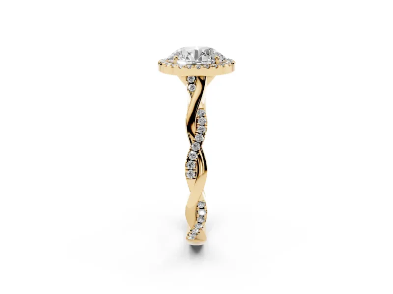 Round Halo Engagement Ring Setting | Pavé Twist Band | Yellow Gold