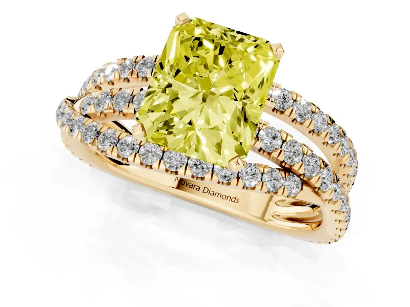 Radiant Cut Twisted Pavé Engagement Ring Setting for a Fancy Yellow Lab-Grown Diamond | Yellow Gold