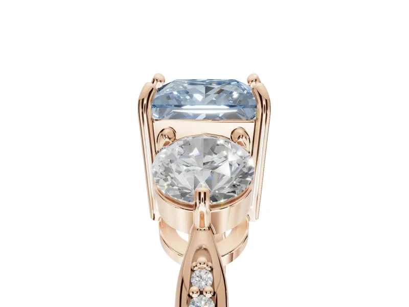 Princess Cut Three Stone Engagement Ring Setting for a Fancy Blue Lab-Grown Diamond | Tapered Pave Band | Rose Gold