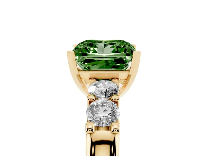 Princess Cut Five Stone Engagement Ring Setting for a Fancy Green Lab-Grown Diamond | Yellow Gold