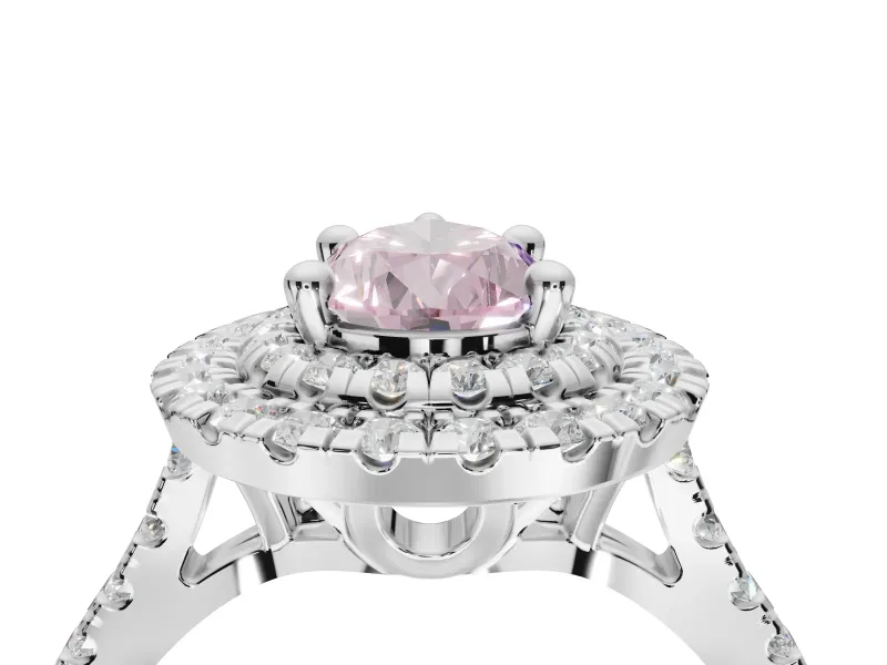 Fancy Pink Pear-Shaped Lab-Grown Diamond Double Halo Statement Ring Set in Platinum with Pavé Band