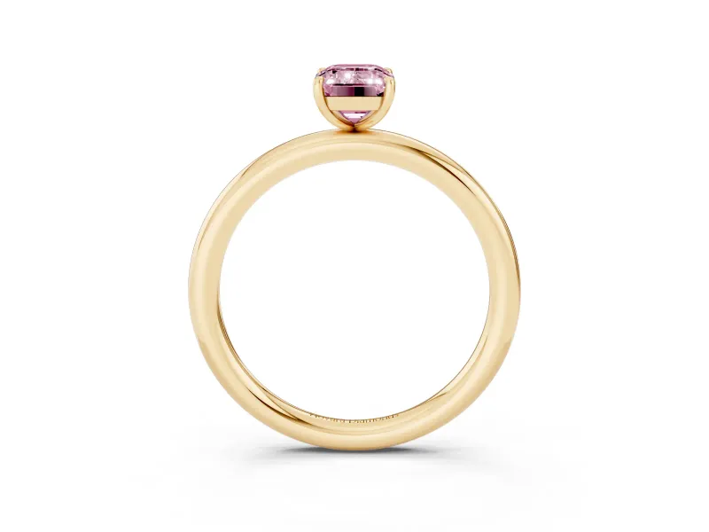 Emerald Cut Low Set Solitaire Engagement Ring Setting for a Fancy Pink Lab-Grown Diamond | Plain Band | Yellow Gold