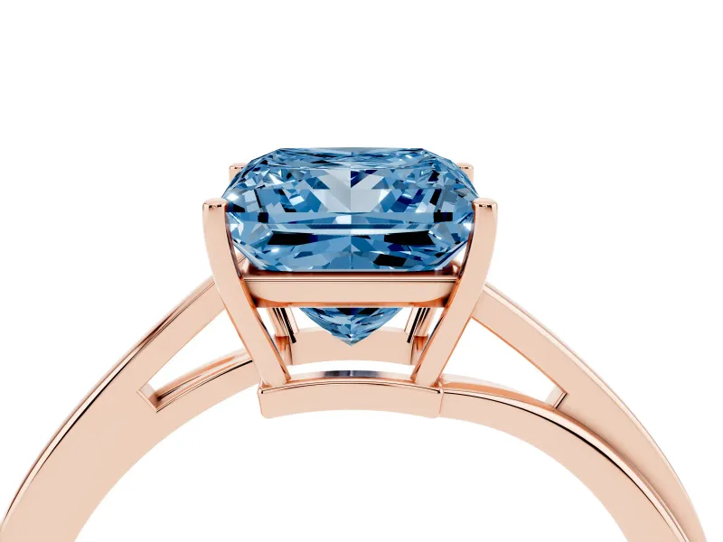 Fancy Blue Princess Cut Diamond Solitaire Twist Band Ring Set in Rose gold with Prong Setting