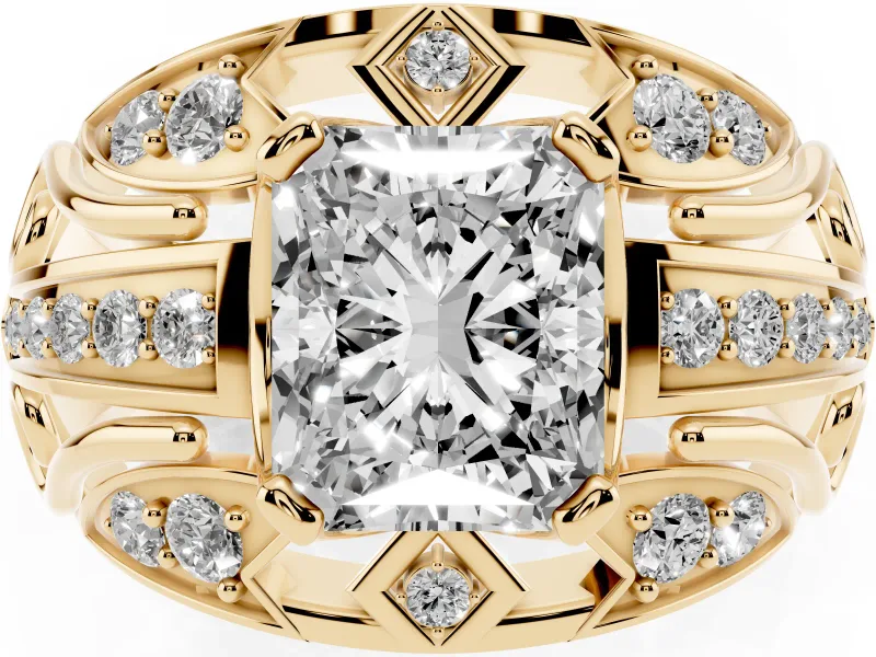 Radiant Cut Art Deco Graduated Pave Engagement Ring Setting | Split Shank | Yellow Gold