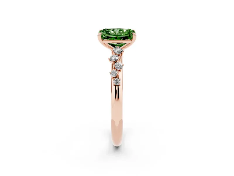 Fancy Green Radiant Cut Diamond Cluster Solitaire Ring Set in Rose gold with Prong Setting