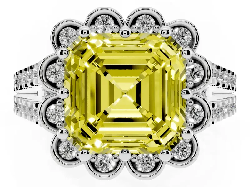 Asscher Cut Halo Engagement Ring Setting for a Fancy Yellow Lab-Grown Diamond | Sterling Silver - Design NV-24768