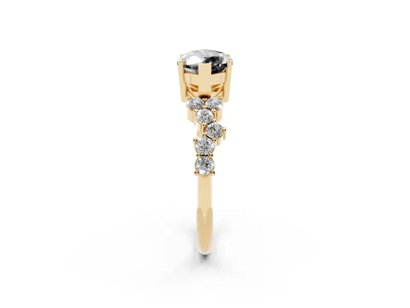 Marquise Scattered Accent Engagement Ring Setting for a Black Center | Slim Band | Yellow Gold