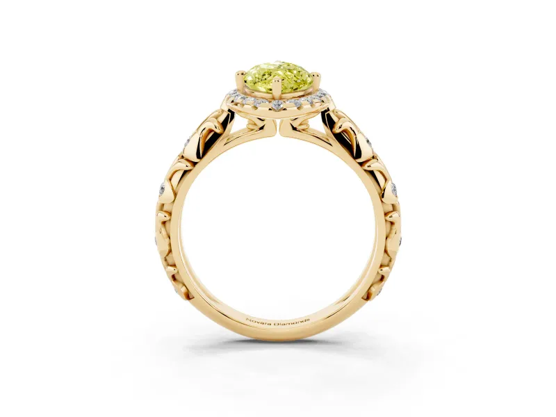 Marquise Leaf Halo Engagement Ring Setting for a Fancy Yellow Lab-Grown Diamond | Yellow Gold