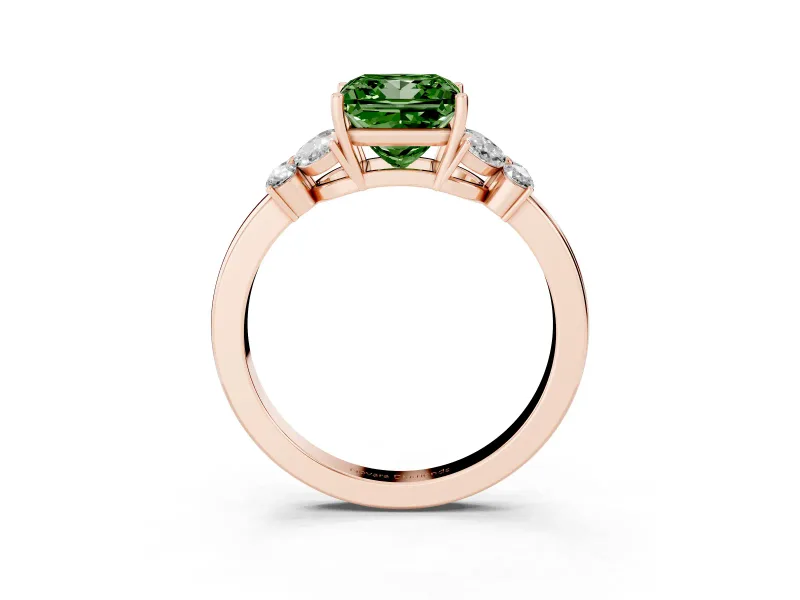 Fancy Green Princess Cut Diamond Solitaire Floral Ring Set in Rose gold with Marquise Petals and Prong Setting
