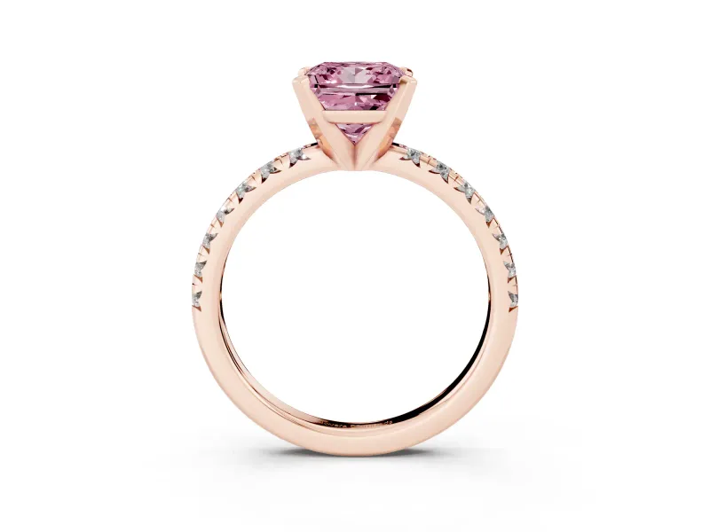 Princess Cut Pavé Solitaire Engagement Ring Setting for a Fancy Pink Lab-Grown Diamond | Rose Gold