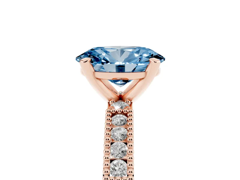 Oval Vintage Pavé Engagement Ring Setting for a Fancy Blue Lab-Grown Diamond | Rose Gold