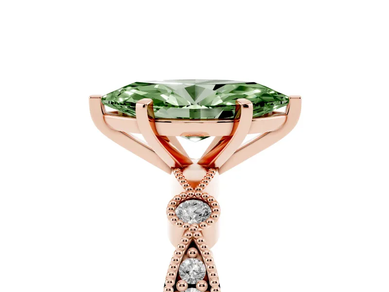 Marquise Vintage Milgrain Engagement Ring Setting for a Fancy Green Lab-Grown Diamond | Rose Gold