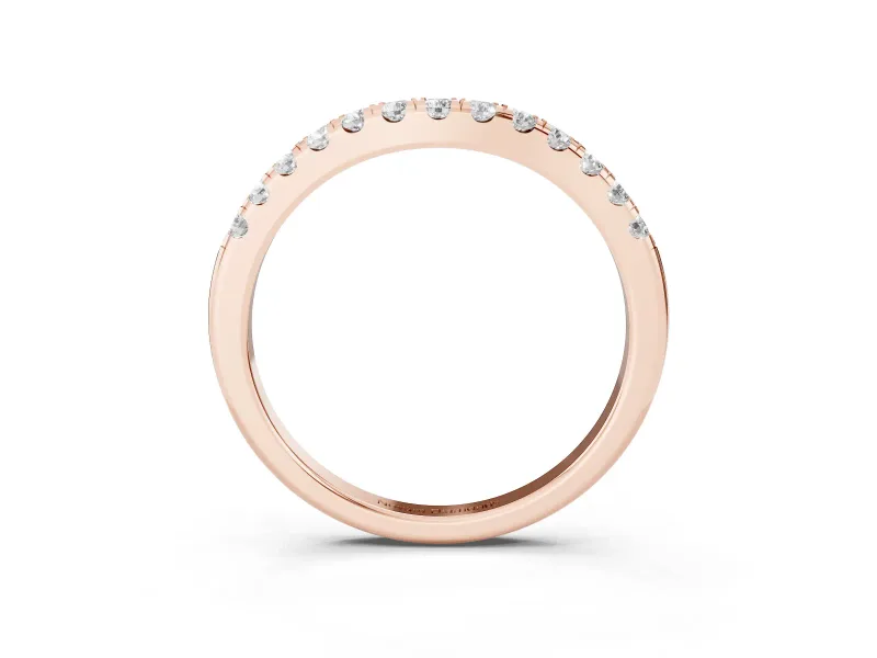 Round Diamond Curved Eternity Band Set in Rose gold with Pavé Shared Prongs