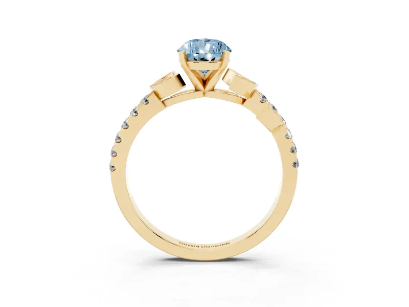 Pear-Shaped Leaf Pavé Engagement Ring Setting for a Fancy Blue Lab-Grown Diamond | Yellow Gold