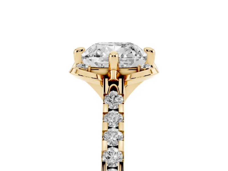 Cushion Cut Floral Petal Engagement Ring Setting | Petal Accents | Yellow Gold