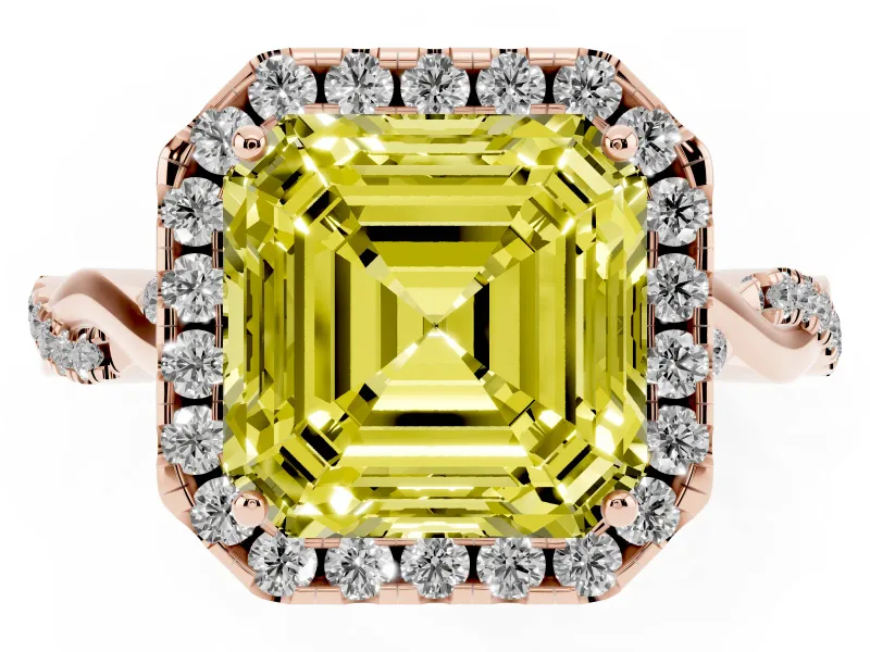 Asscher Cut Twist Halo Engagement Ring Setting for a Fancy Yellow Lab-Grown Diamond | Rose Gold