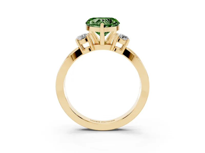 Heart-Shaped Three-Stone Twist Engagement Ring Setting for a Fancy Green Lab-Grown Diamond | Yellow Gold