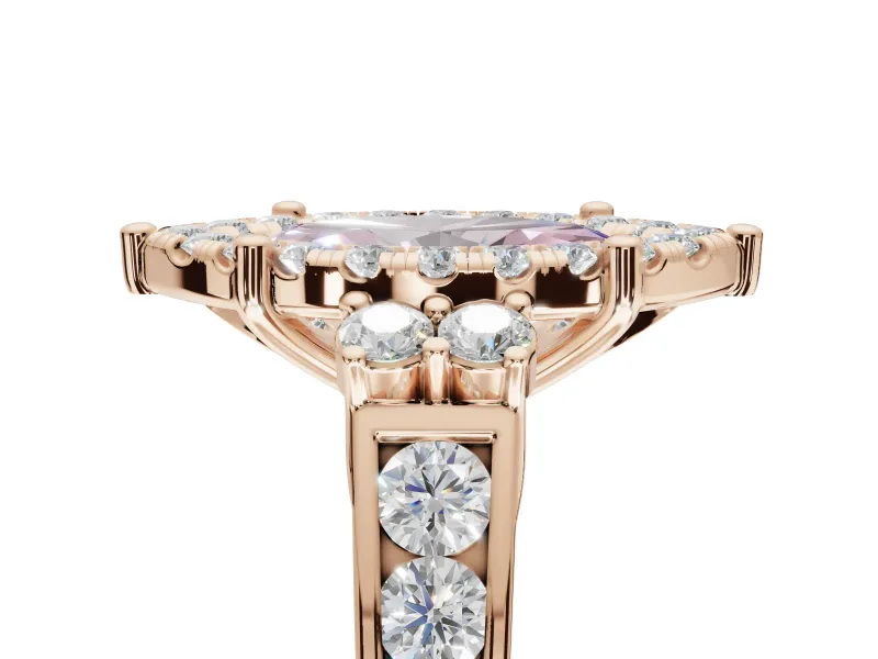 Marquise Halo Engagement Ring Setting for a Fancy Pink Lab-Grown Diamond | Side Clusters | Rose Gold