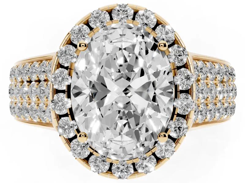 Oval Pavé Engagement Ring Setting | Wide Three-Row Band | Yellow Gold